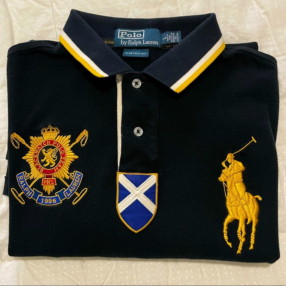 Black and Gold “Blackwatch Polo Team” Ralph Lauren Polo Shirt size L